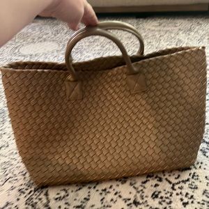 Faux Leather Braided Tote Bag